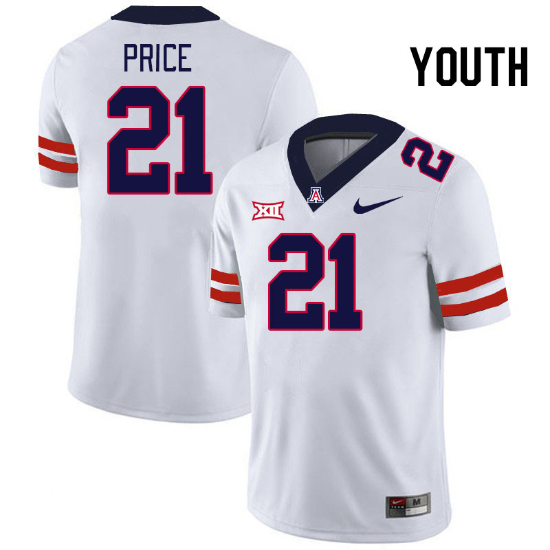 Youth #21 Johno Price Arizona Wildcats Big 12 Conference College Football Jerseys Stitched-White